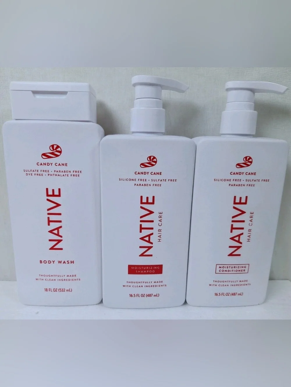 Native Candy Cane Body Wash Shampoo & Conditioner Set